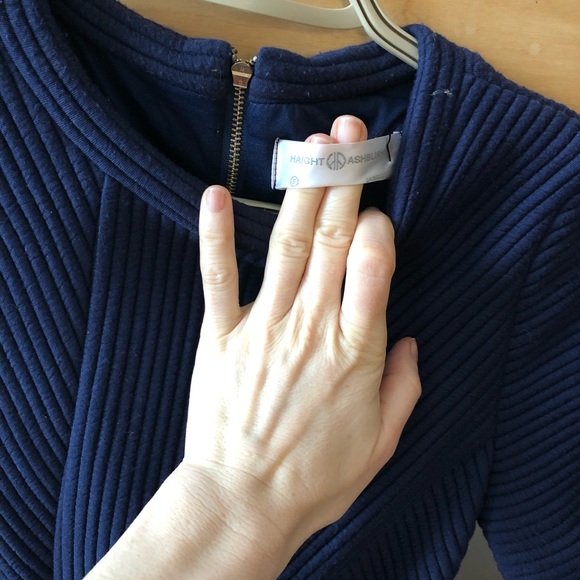 Designer blue textured body-con mini dress with sleeves - Picture 5 of 5